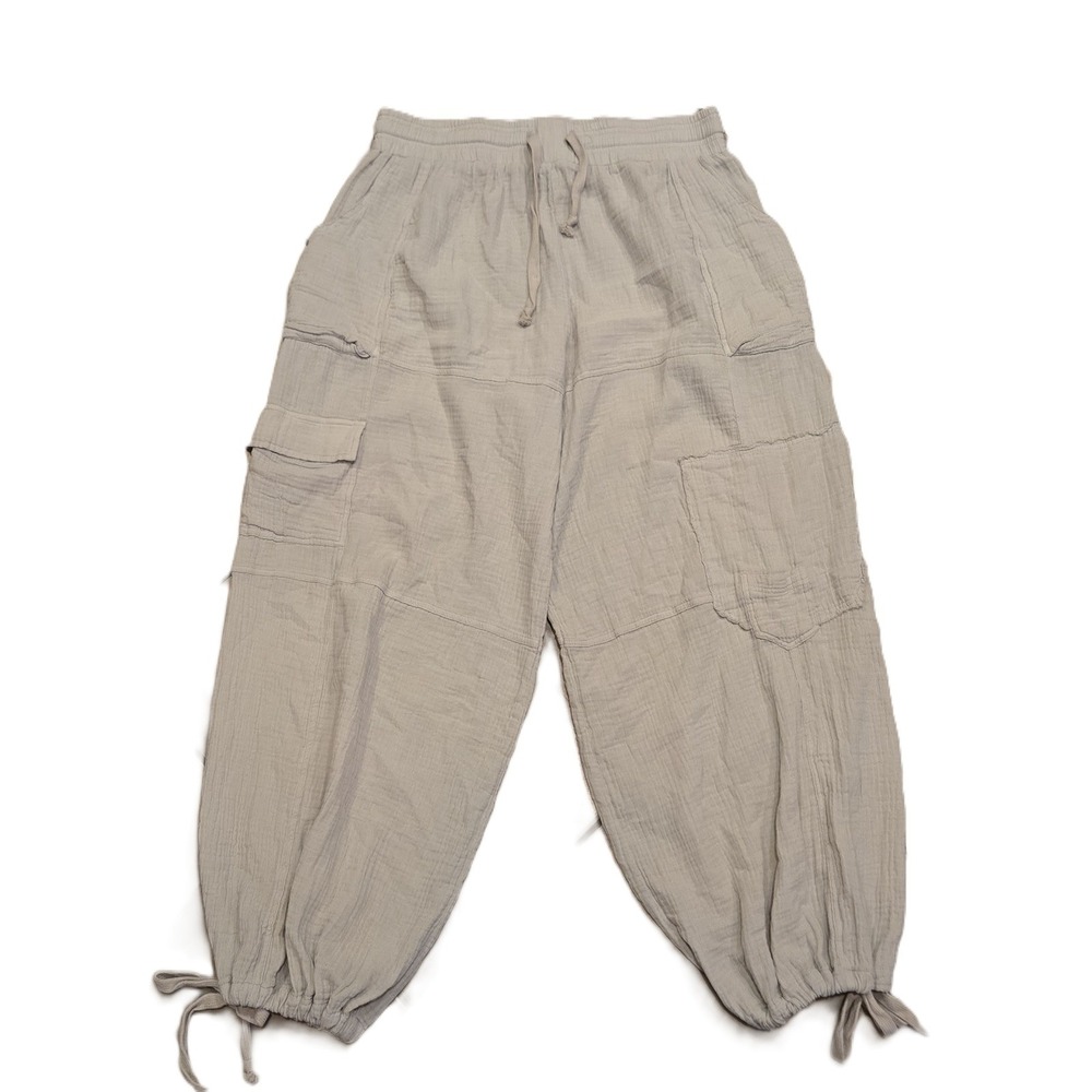 Angel Kiss Women Mint Cotton Cargo Cropped Pants Size L Drawstring Waist